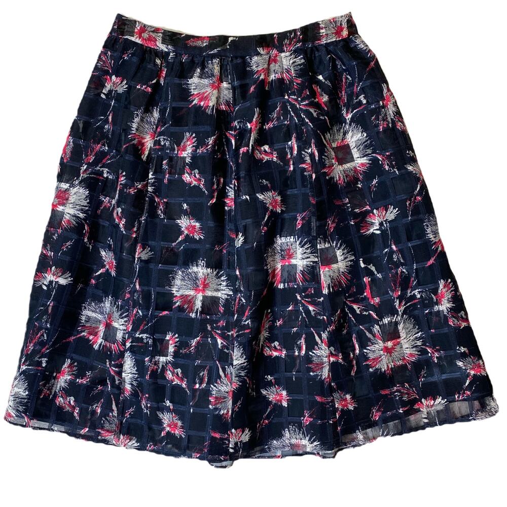 Halogen Navy Full Skirt with Floral Print Size 6